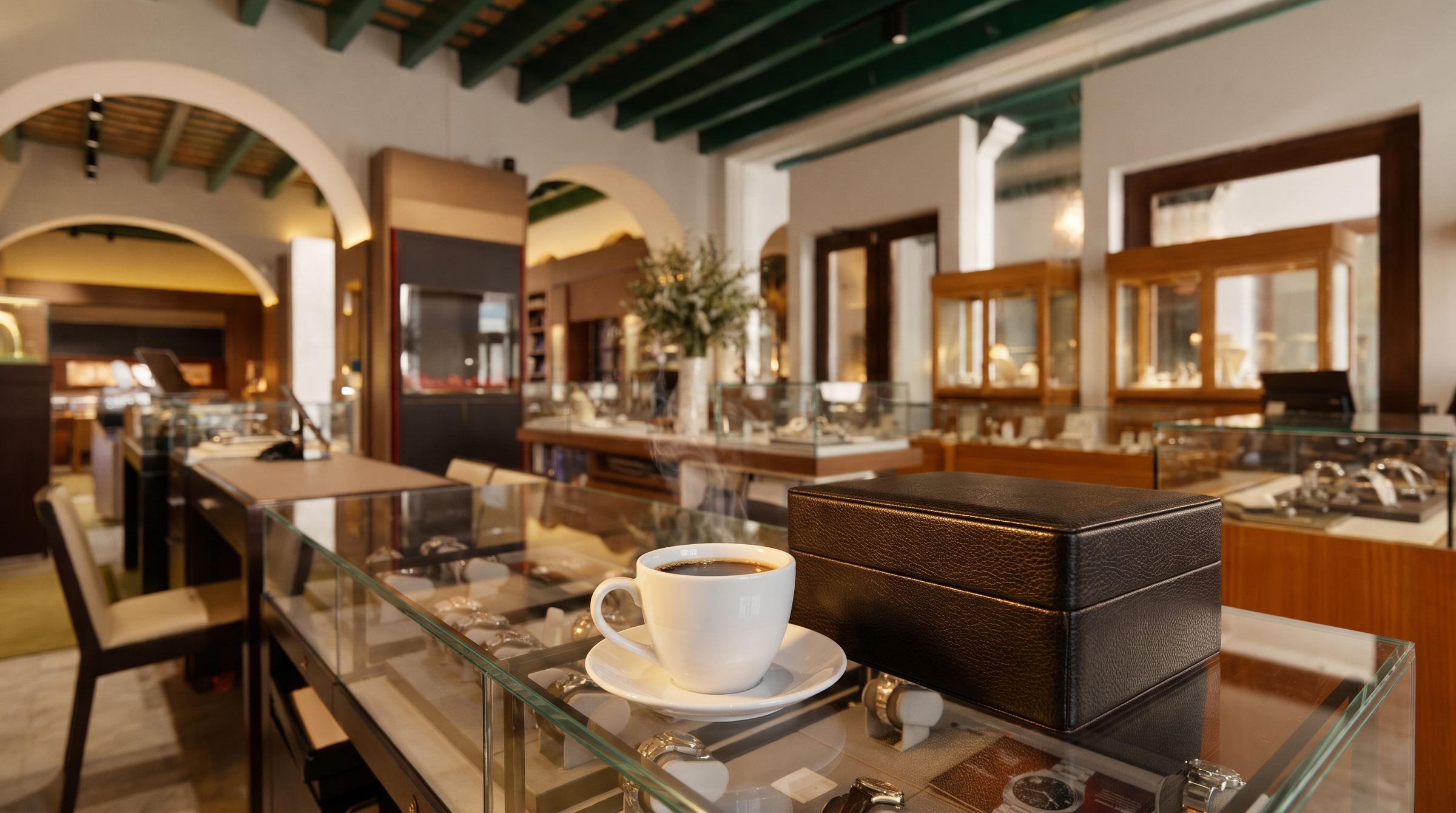 Café puertorriqueño sobre la vitrina
